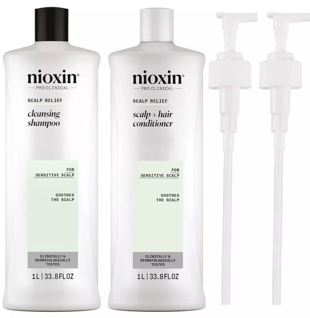 Nioxin Scalp Relief Cleansing Shampoo and Scalp + Hair Conditioner Liter 33.8oz Duo with Pump